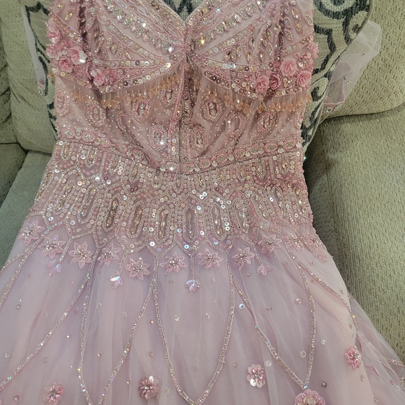 Formal party gown dress. Medium size, soft baby pink, brand new. Net material. - Picture 4 of 8